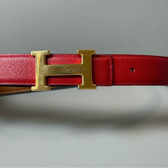 Red Leather Belt with Gold Buckle - Picture 3 of 3